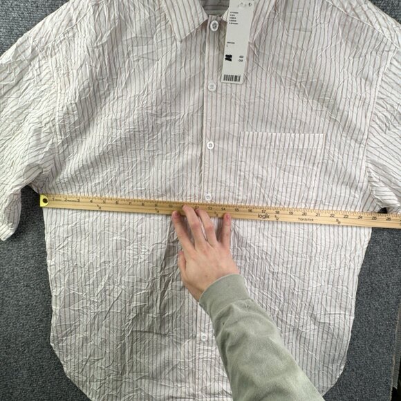 Standard Cloth Button Up Shirt Men's Size Large Striped Beige Short Sleeve NWT - Picture 4 of 11